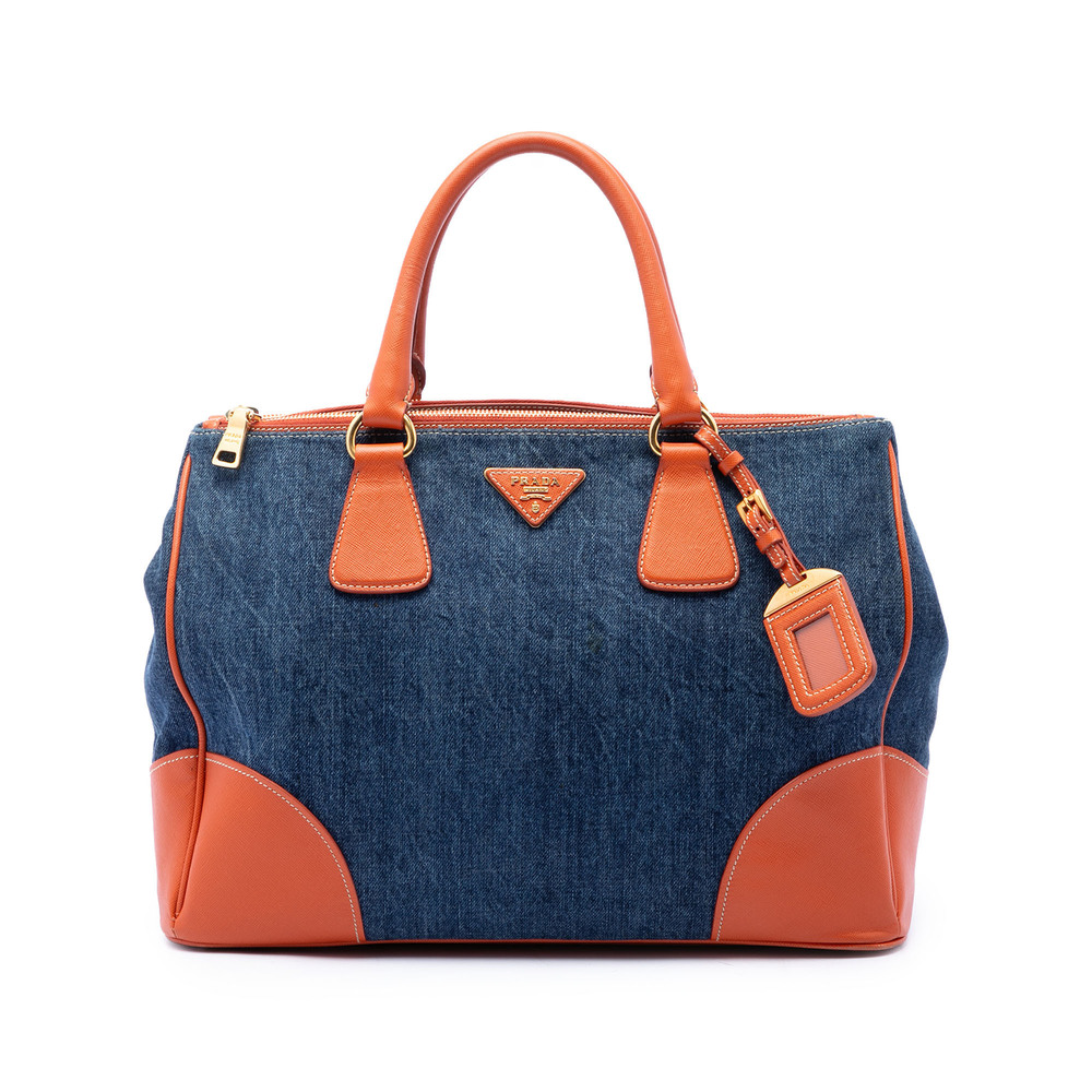 Pre-Loved Prada Saffiano Trimmed Denim Handbag